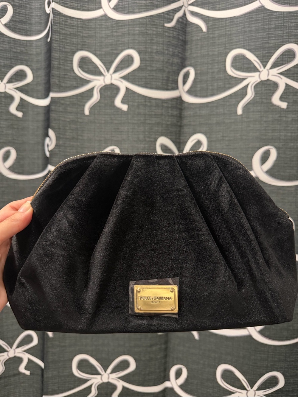 Dolce & Gabbana Black Velvet Cosmetic bag with Gold Plaque